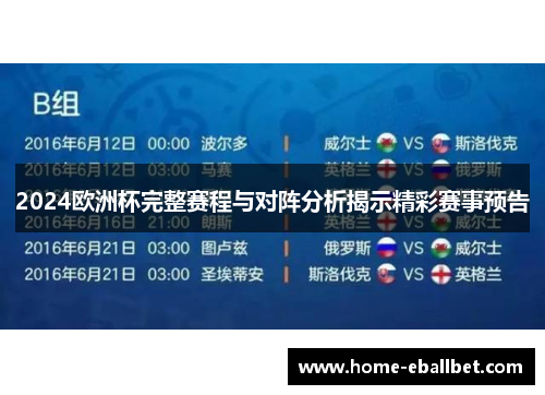 2024欧洲杯完整赛程与对阵分析揭示精彩赛事预告